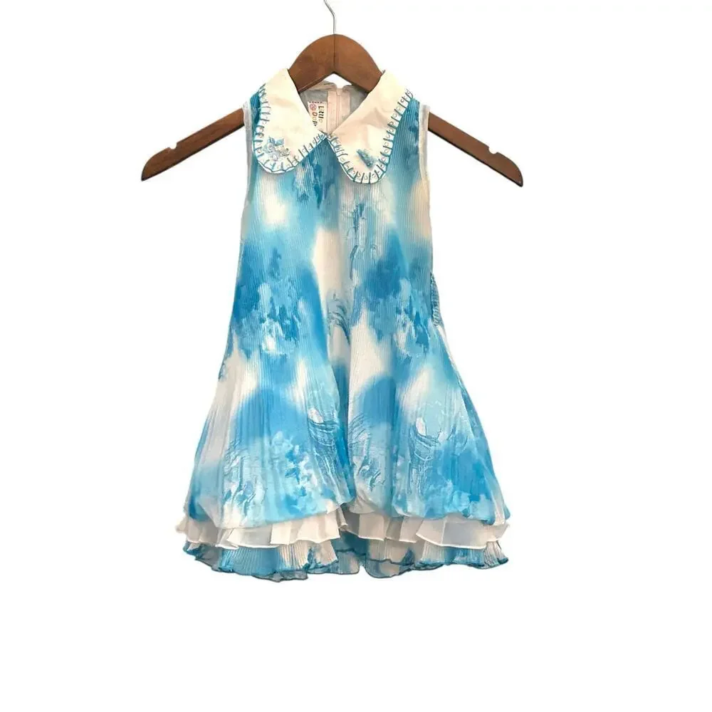 💙‎ Little Dolly Girls’ Blue & White Pleated Party Dress - Size ~4t